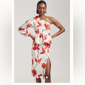 NWT Anthropologie Hutch One-Shoulder Peplum Dress Cream Floral